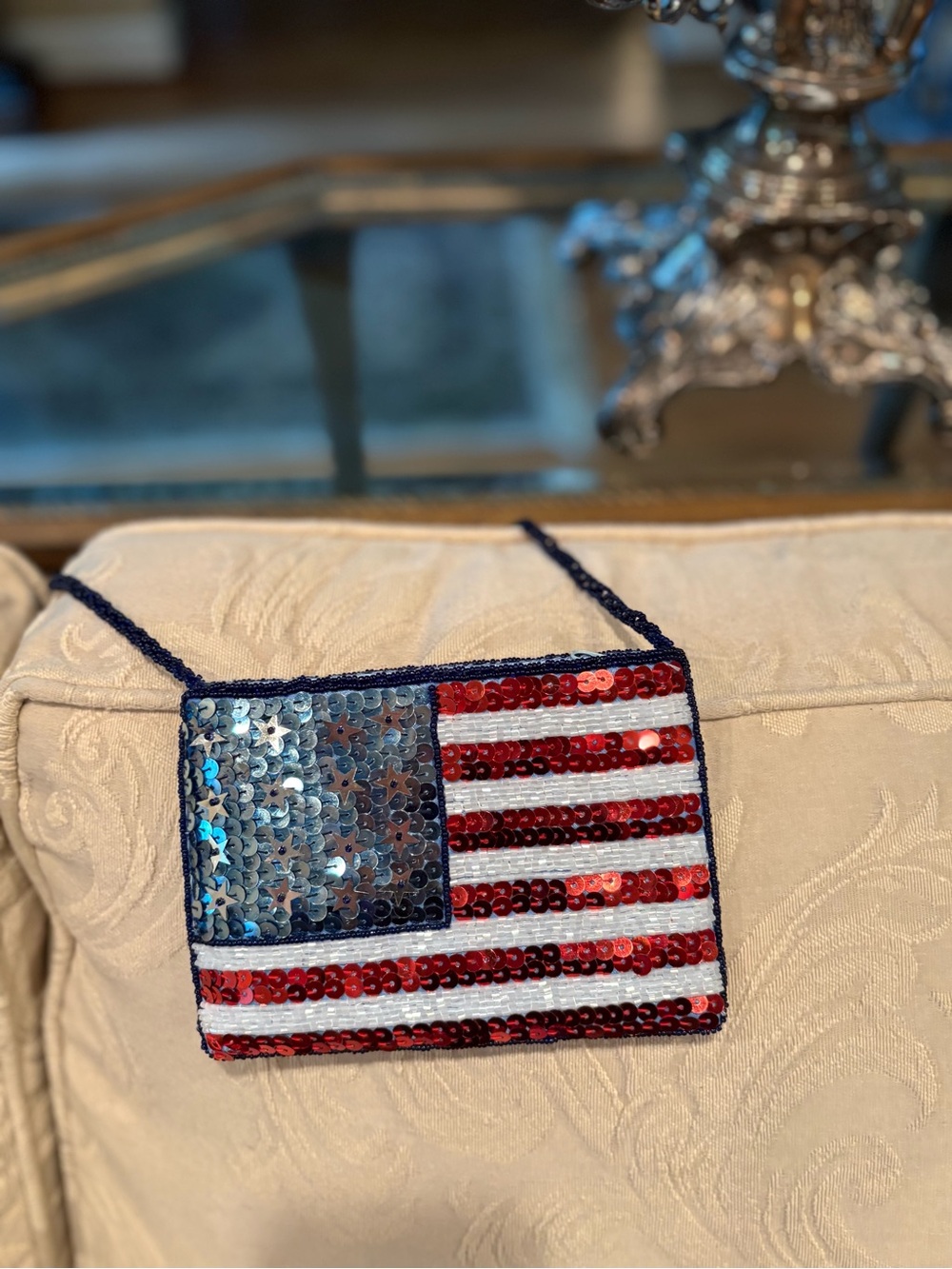 Sequin Flag Mini Crossbody Bag in Red, White & Blue